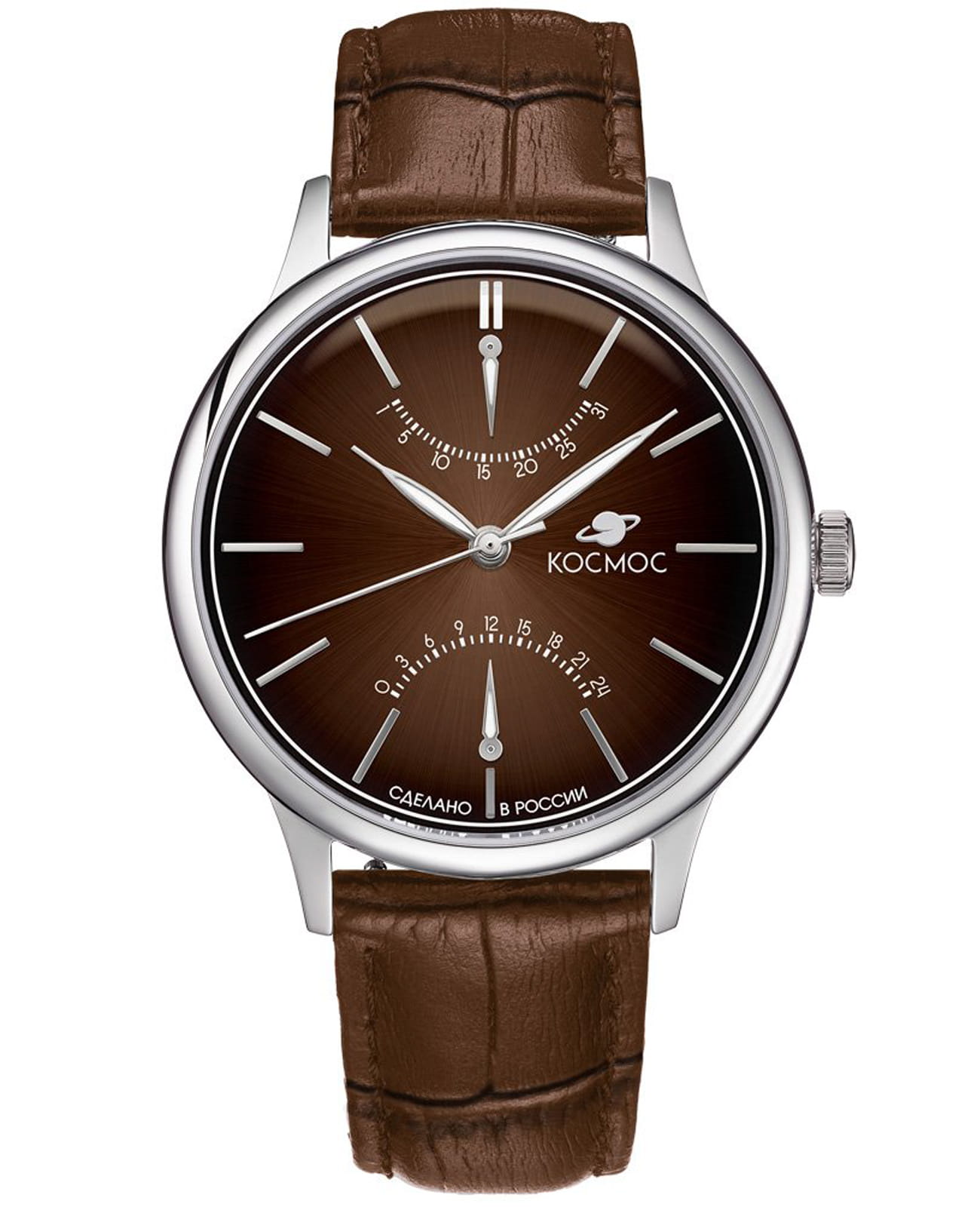 Космос Космос Космопорт K 058.12.32  K 058.12.32 кварцевые мужские часы коричневый циферблат, браслет кожаный — вид спереди